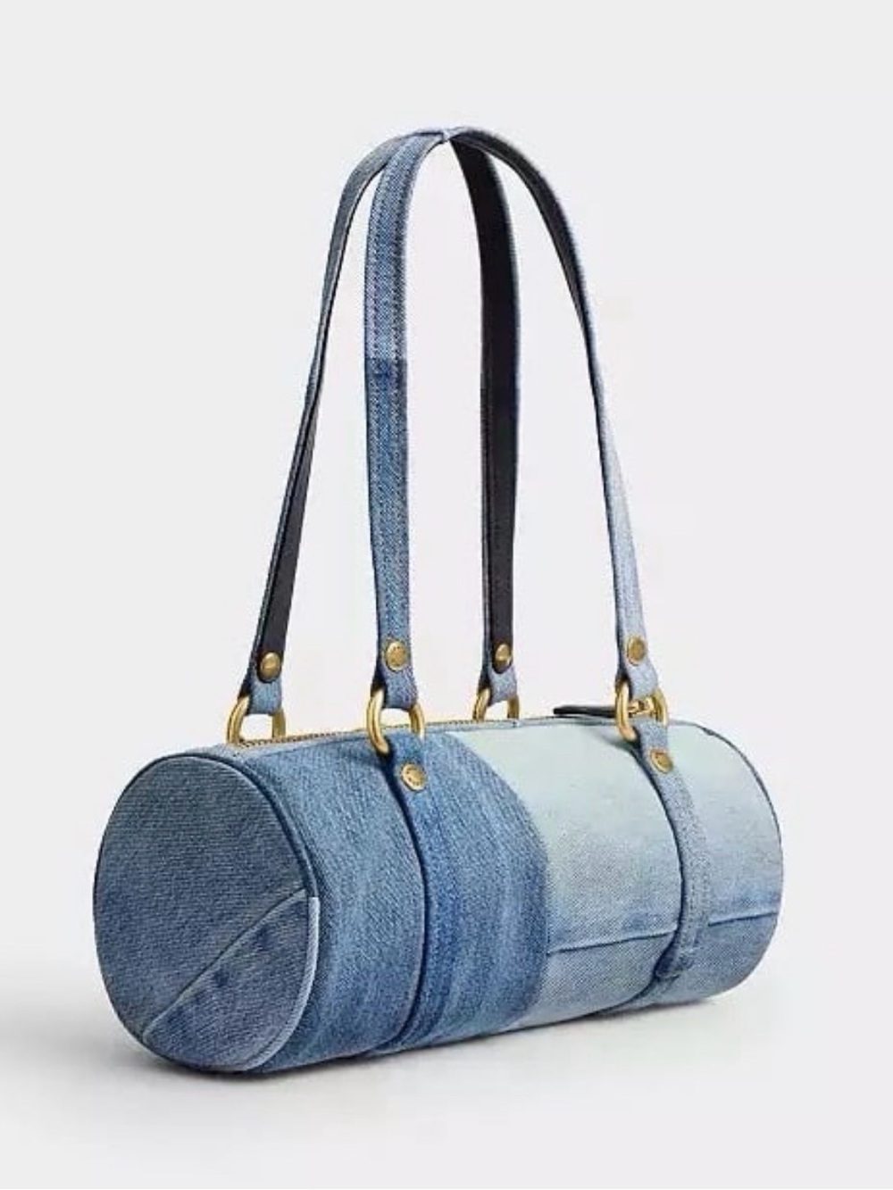 Coach Kisslock Barrel Bag 28 in Repurposed Denim & Soft Leather Brass/Indigo NWT - Picture 7 of 13